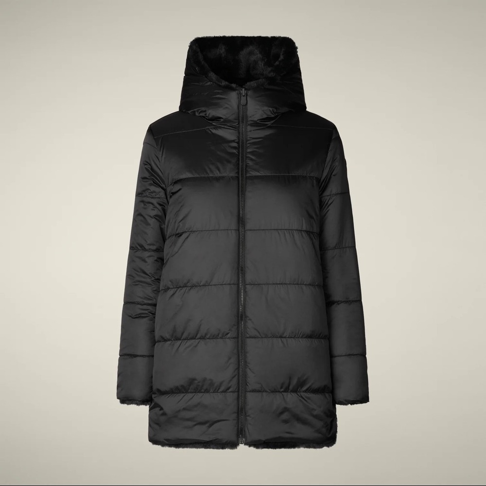 Save the Duck REVERSIBLE FAUX FUR JACKET MOD. BRIDGET IN BLACK - Picture 4 of 13